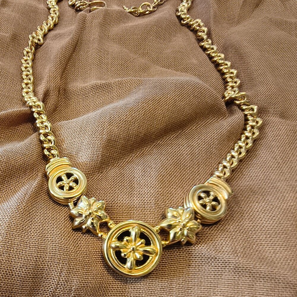 Monet Gold Tone Floral Design Necklace